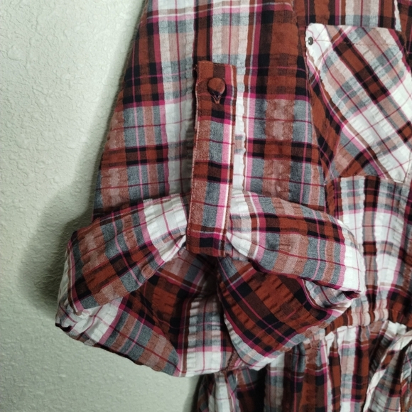 Torrid Mini Seer Sucker Zip-Front Shirt Dress In Plaid Ivory Women's Size 4X - Picture 7 of 11